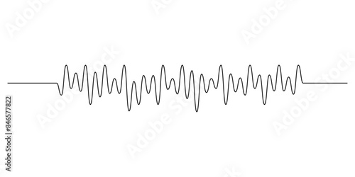 A sine wave signal in the ceiling of one line. Black curve sound wave collection. Voice or music audio concept. Pulsating lines. Electronic radiography.