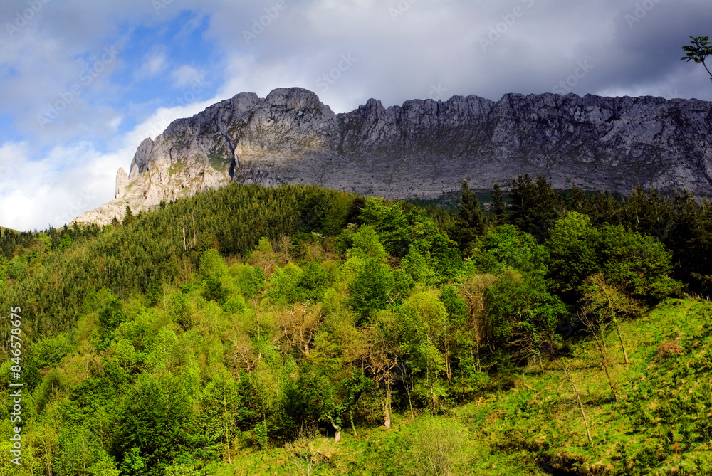 Landscape with the Itxina karst massif in the Gorbeia or Gorbea Natural Park. Landscape with the Itxina karst massif in the Gorbeia or Gorbea Natural Park.