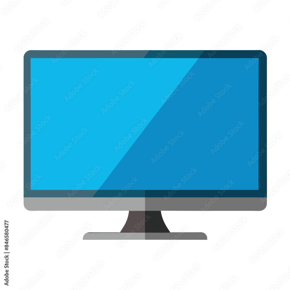 A flat screen TV displaying a blue screen, set against a white backdrop A flat screen TV displaying a blue screen, set against a white backdrop