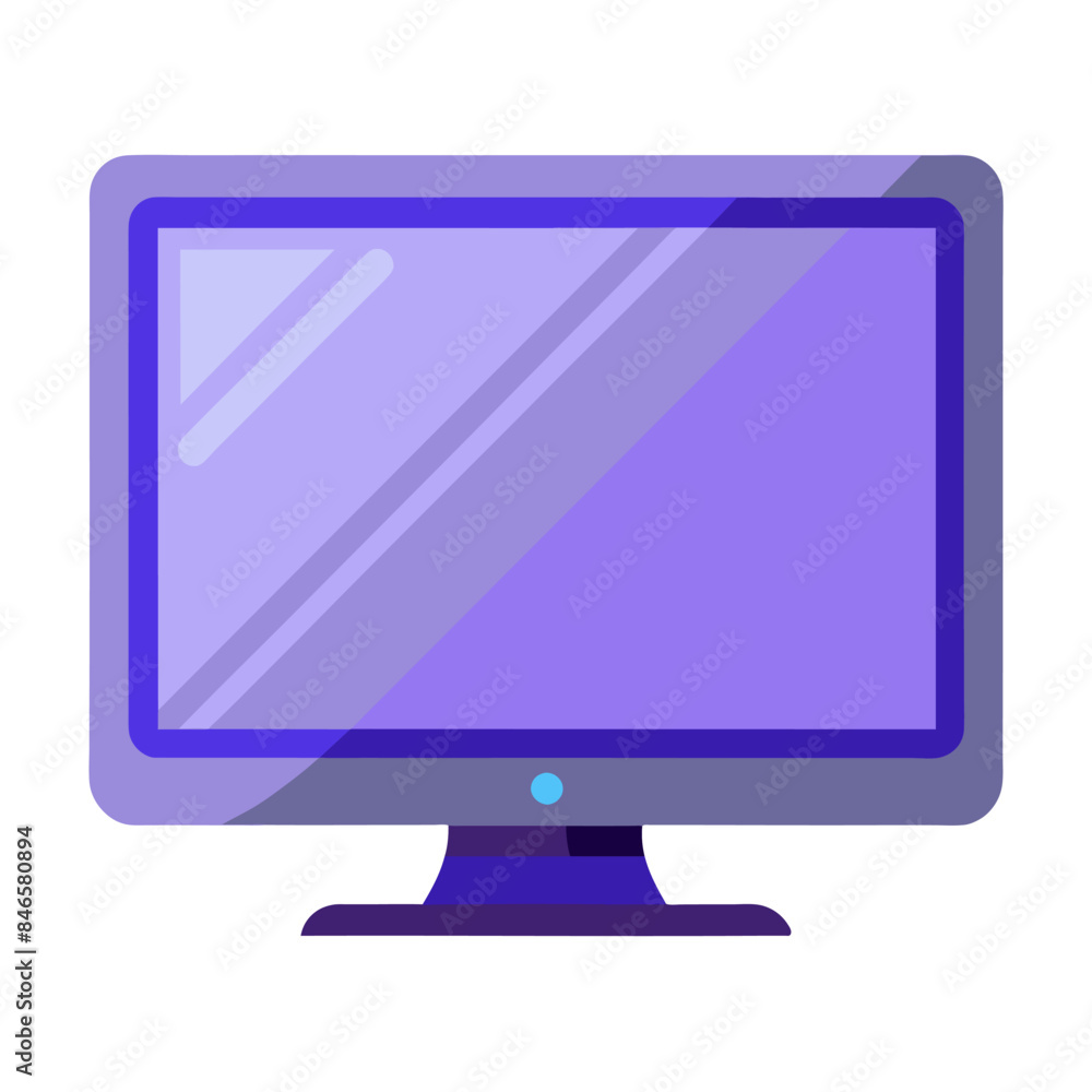 A flat screen TV displaying a blue screen, set against a white backdrop A flat screen TV displaying a blue screen, set against a white backdrop