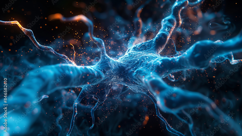 Fototapeta premium Close-up of a single neuron with branching connections