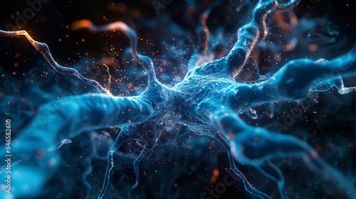 Close-up of a single neuron with branching connections