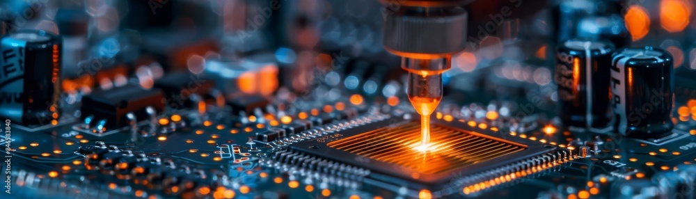 Closeup of robotic arms working on circuit boards, the intricate details and advanced technology highlighting hightech manufacturing processes Closeup of robotic arms working on circuit boards, the intricate details and advanced technology highlighting hightech manufacturing processes