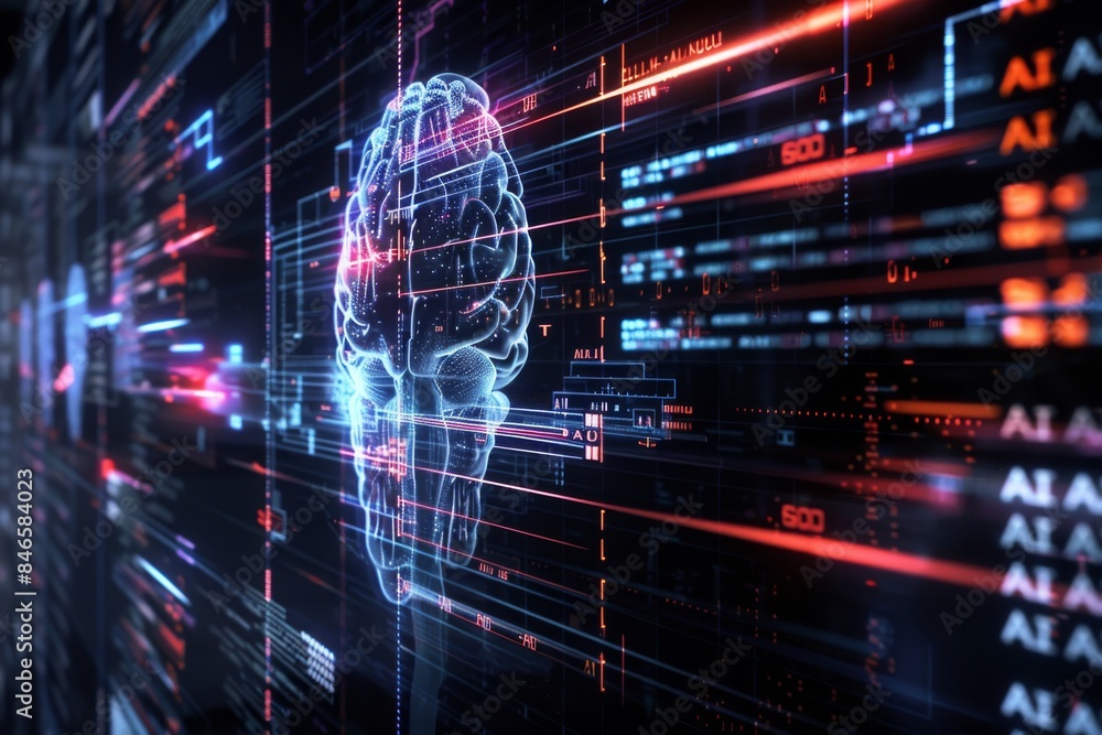 Digital human head with binary code and data streams, illustrating the fusion of human cognition and artificial intelligence in modern technology Digital human head with binary code and data streams, illustrating the fusion of human cognition and artificial intelligence in modern technology