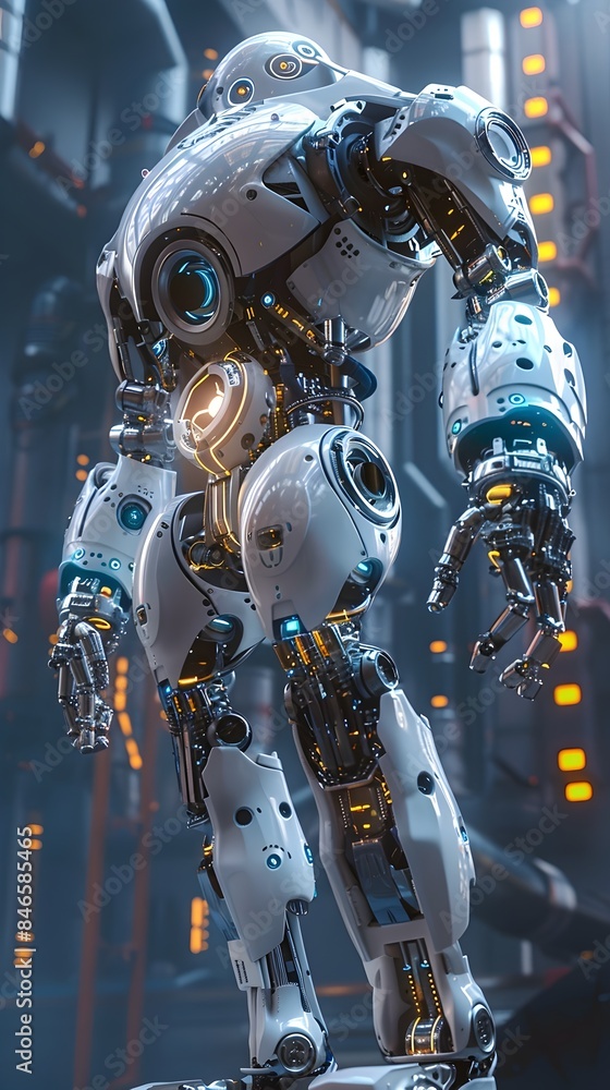 Fototapeta premium Majestic Combat Robot in Dystopian Industrial Backdrop