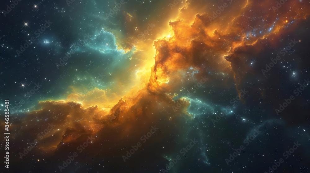 A colorful space with a yellow cloud in the middle A colorful space with a yellow cloud in the middle