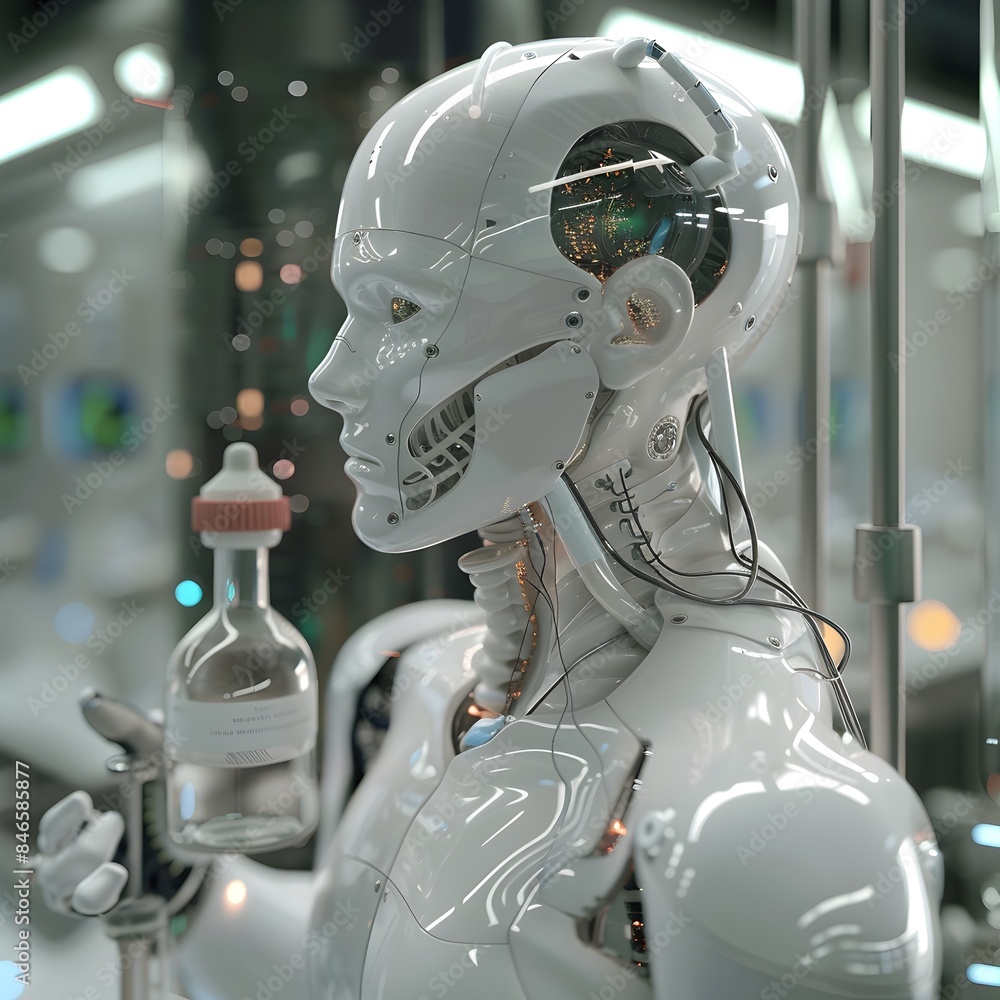 Fototapeta premium Sentient Scientist Conducting Experiments in High Tech Laboratory