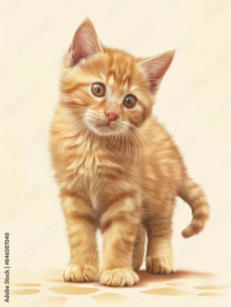 Small Orange Kitten Standing on Top of Tile Floor