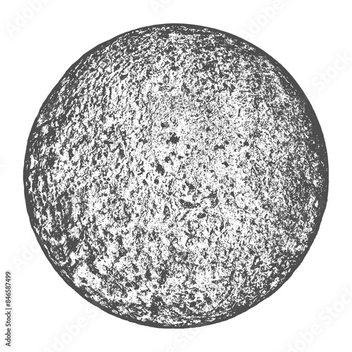 Full moon isolated. Night space. Earth, planet isolated on white background. Abstract black stamp texture round shape. Grainy circle textured design elements. Vector illustration. EPS 10.
