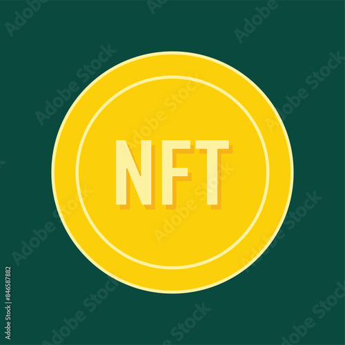 NFT gold icon coin. Round golden nft sign, non-fungible token pictogram. Crypto art, virtual cryptography artwork, collectible digital token coin symbol.nft banner for web. Non-renewable token.