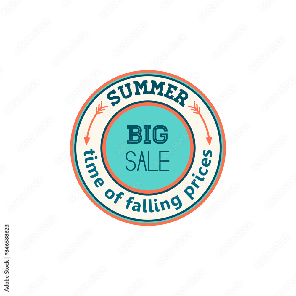Big summer sale badge. Special shopping offer, season sale prices flat vector illustration