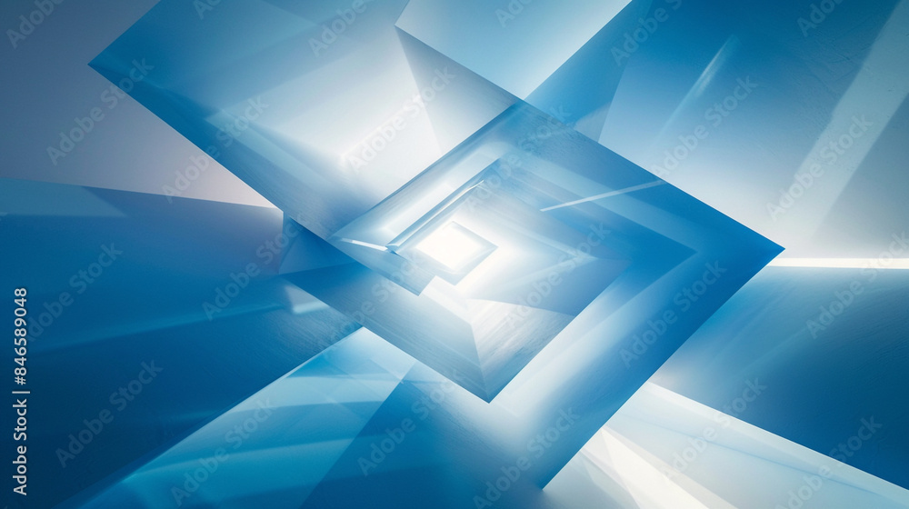Obraz premium Blue and grey glossy squares abstract tech banner design. Modern abstract blue background design with layers of transparent material in square shapes in random geometric patterns.