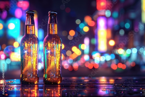 Glass bottle and neon light halo © fanjianhua