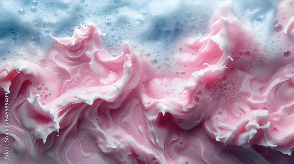 Pink foam with bubbles and a blue background Pink foam with bubbles and a blue background