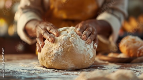The skilled baker's hands work magic on the dough, transforming simple ingredients into a masterpiece.