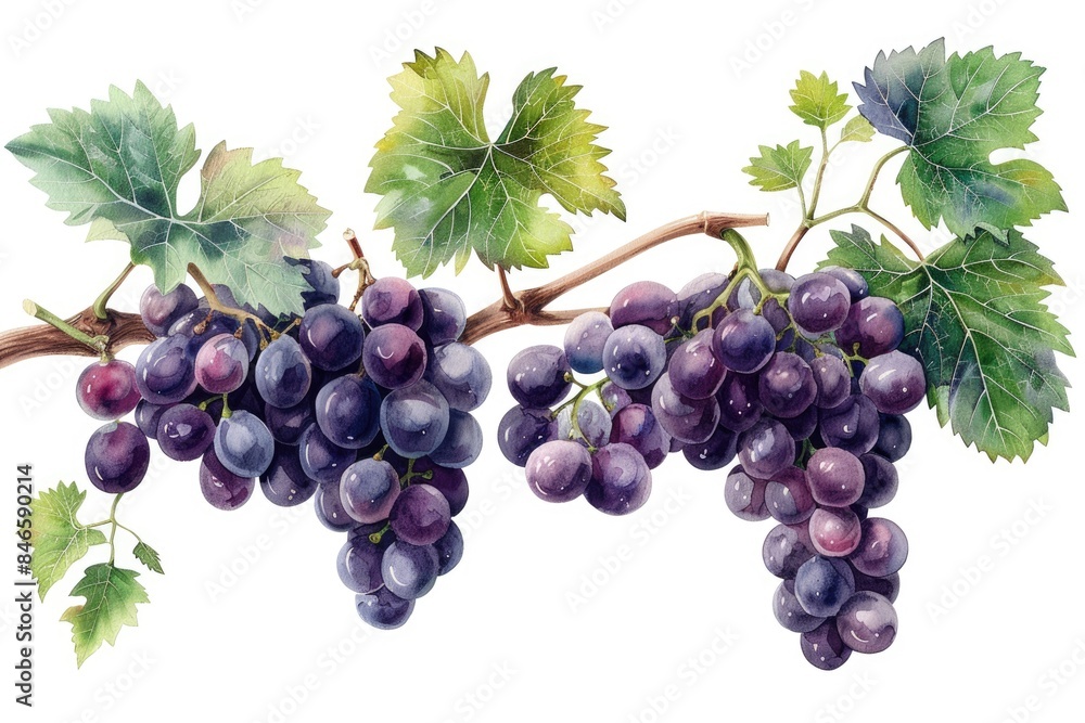 Fototapeta premium A string of purple grape illustrations on a white background