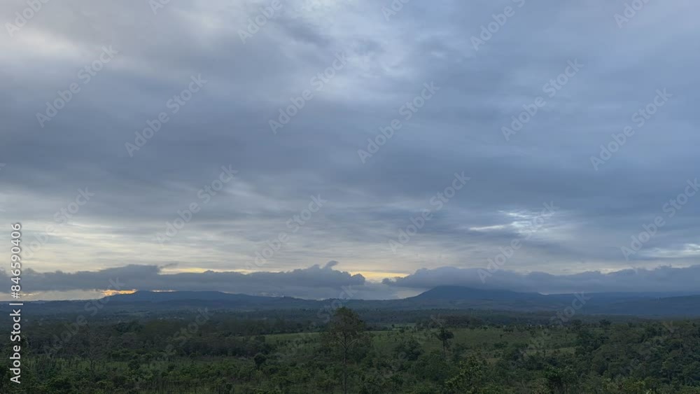 White-gray clouds float over the mountains on a winter morning. White-gray clouds float over the mountains on a winter morning.