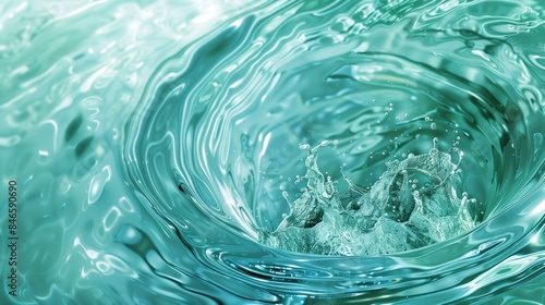 エメラルドグリーンの渦巻く水流が描かれた抽象的なデザイン 