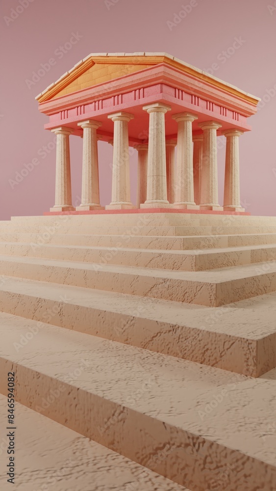 Fototapeta premium Peach Parthenon: Classical Revival in Pastel.