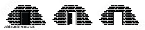 Brick wall and door icon, vector illustration