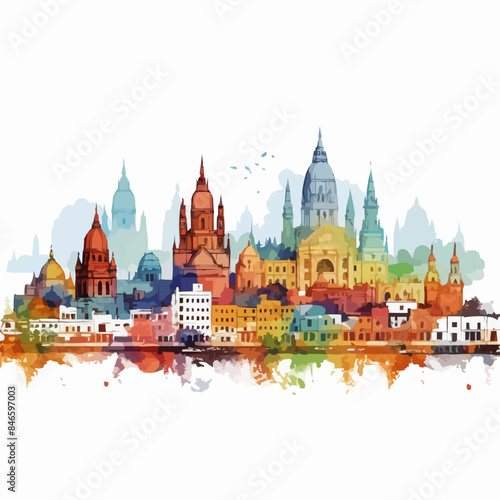 Kanpur India City Skyline with Color Buildings isolated on white.