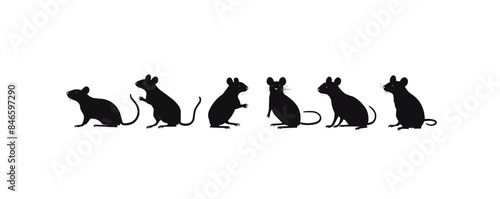 Mouse rat silhouettes set, large pack of vector silhouette design, isolated white background