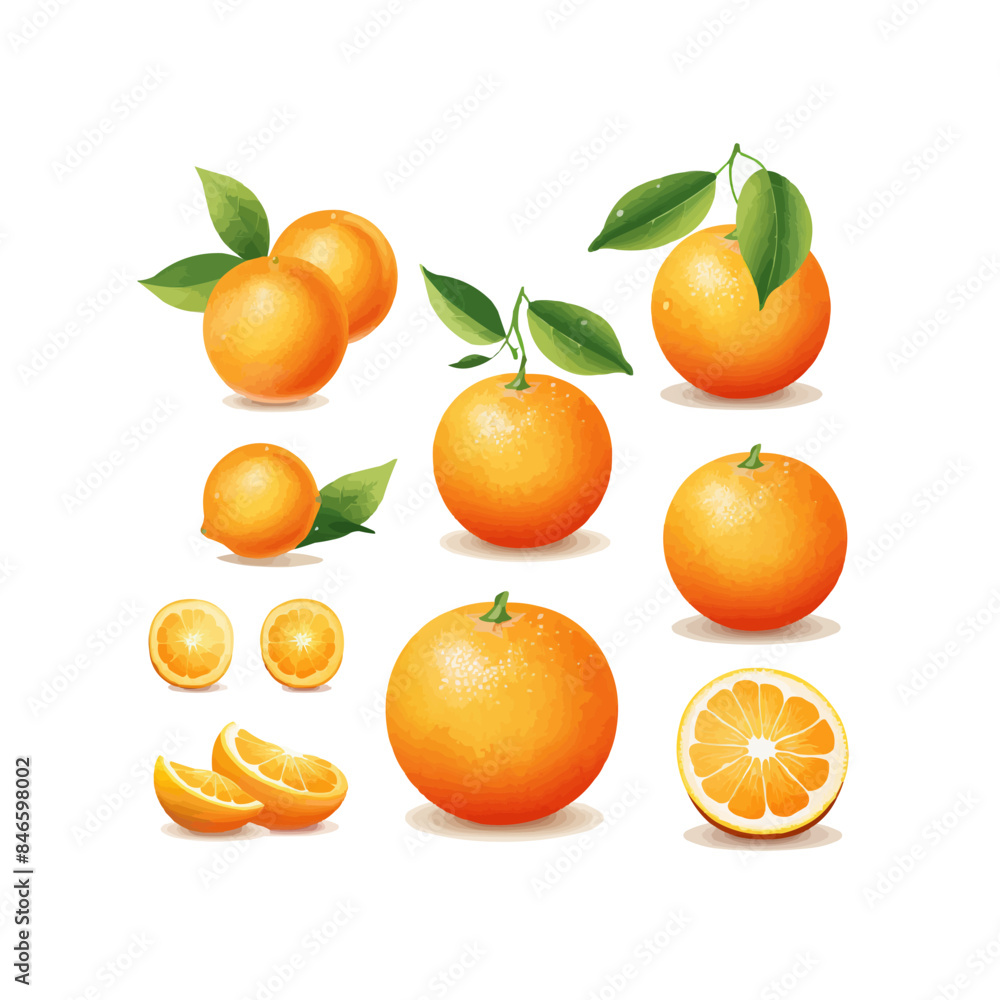 Set of fresh oranges. Orange fruit isolated on white background. Set of fresh oranges. Orange fruit isolated on white background.