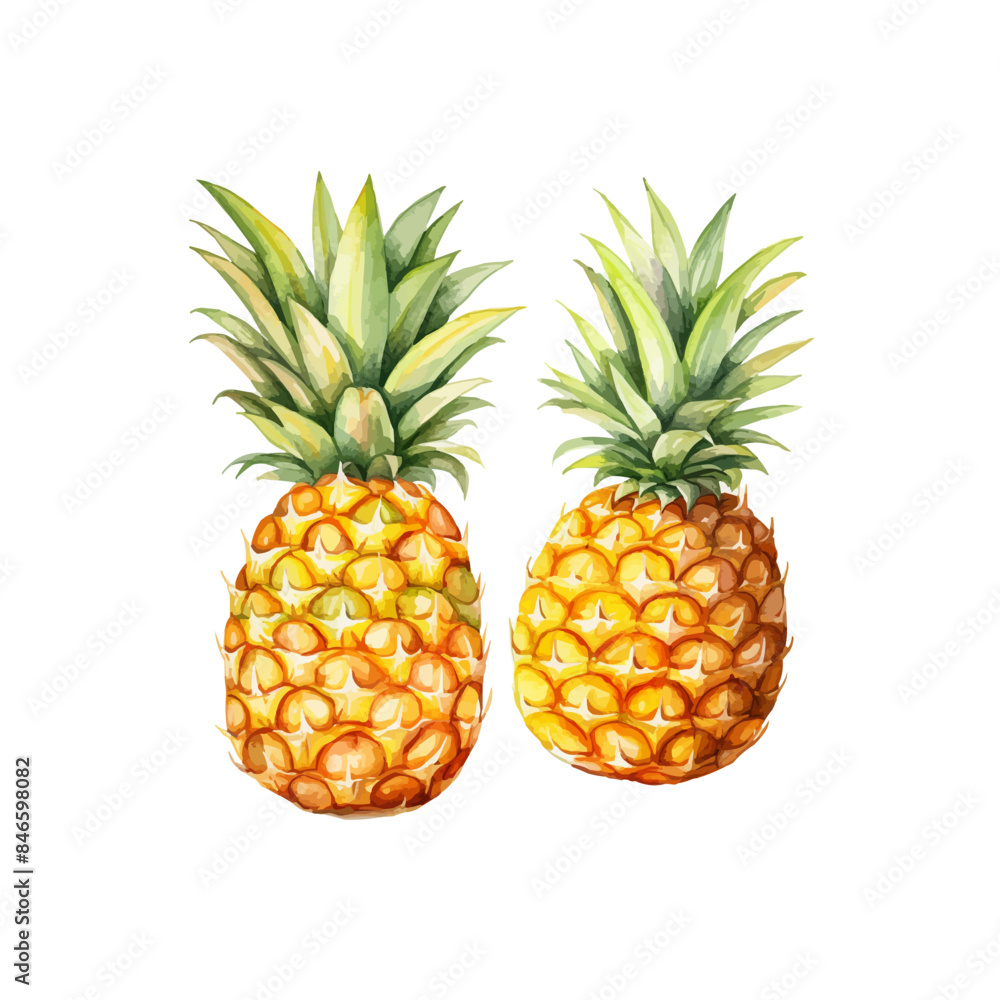 Set of pineapple watercolor isolated on white background. Fruit painting vector illustration Set of pineapple watercolor isolated on white background. Fruit painting vector illustration