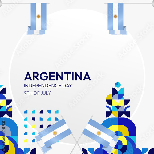 Argentina Independence Day banner in modern geometric style. Square banner for website and social with typography. Background for National holiday celebration. Happy Independence Day of Argentina