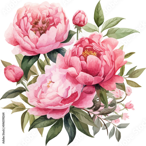 Happy mothers day illustrations watercolor pink peony flower bouquet isolated on white background digital painting