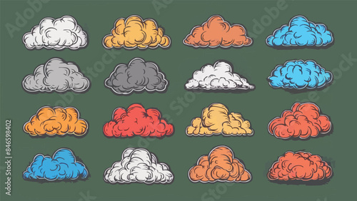 Cartoon smoke clouds. Comic smoke flows, dust, smog and smoke steaming cloud silhouettes isolated vector illustration set. Wind silhouette steaming, smoke explosion, comic cloud collection
