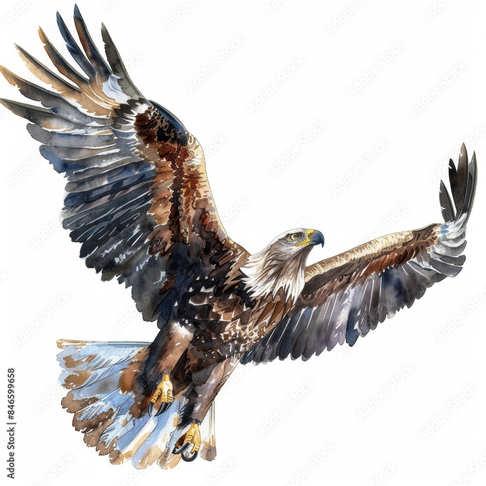 Obraz premium Stunning watercolor clipart featuring a majestic eagle, elegantly isolated on a white background