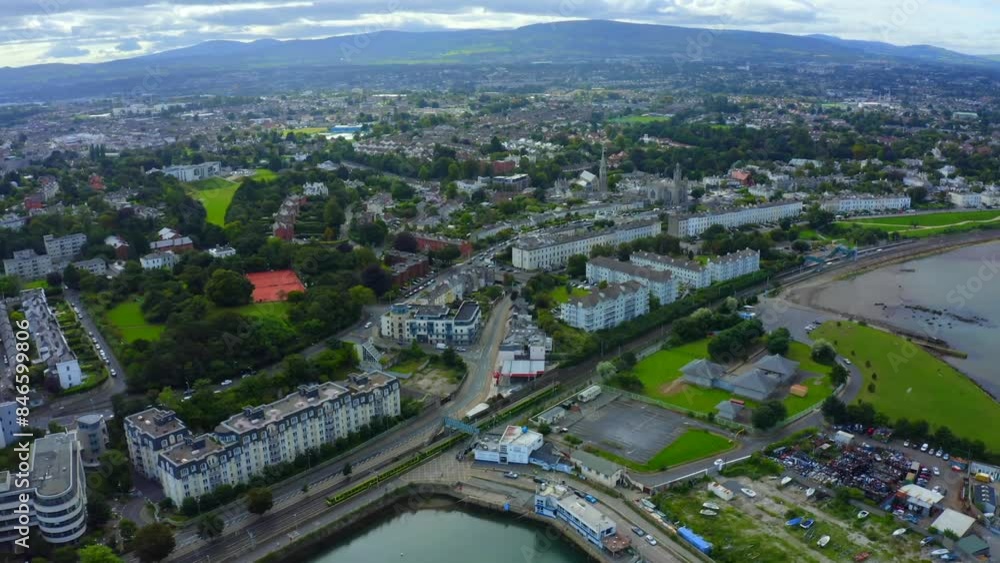 Aerial view over Dublin City Centre in Republic of Ireland. The drone is flying near the Dublin port. Aerial view over Dublin City Centre in Republic of Ireland. The drone is flying near the Dublin port.