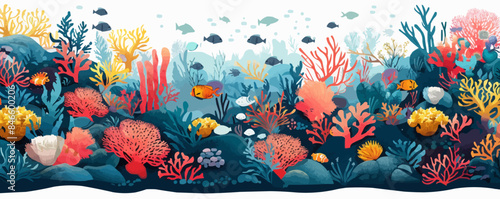 Underwater coral reef teeming with marine life Vector flat minimalistic isolated illustration