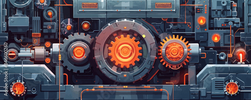 Steampunk gears and cogs in a mechanical device Vector flat minimalistic isolated illustration