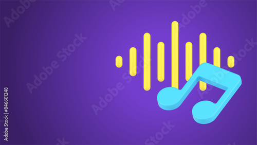 Musical application isometric template with notes and sound wave 3d icon isometric vector