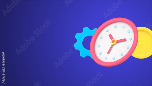 Regulate deadline for payment with gear wall clock and golden coin money 3d icon template vector