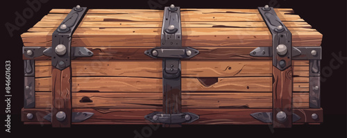 Classic wooden crate with metal hardware and slats Vector flat minimalistic isolated illustration