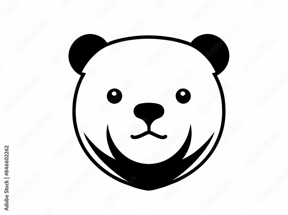 AI generated illustration of a minimalist black and white bear's face.