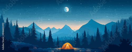 Starlit camping under the night sky Vector flat minimalistic isolated illustration
