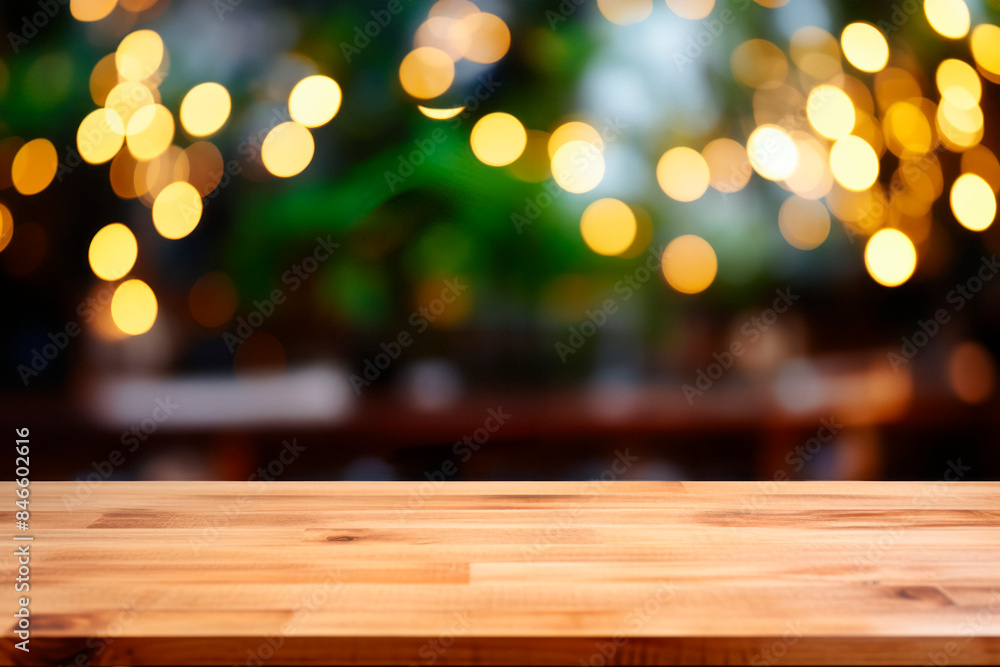 Blurred kitchen background with wooden table top, suitable for product display or design layout. Blurred kitchen background with wooden table top, suitable for product display or design layout.