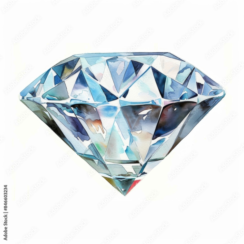 High-quality watercolor clipart of a sparkling diamond isolated on a white background High-quality watercolor clipart of a sparkling diamond isolated on a white background