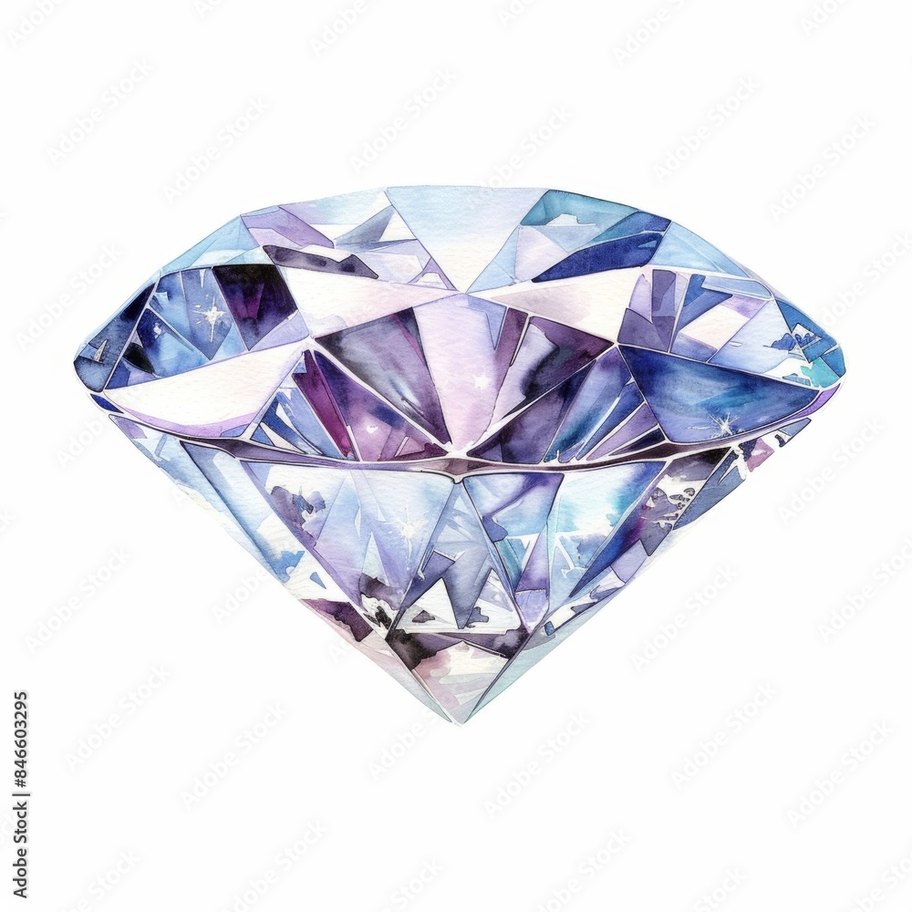 High-quality watercolor clipart of a sparkling diamond isolated on a white background High-quality watercolor clipart of a sparkling diamond isolated on a white background
