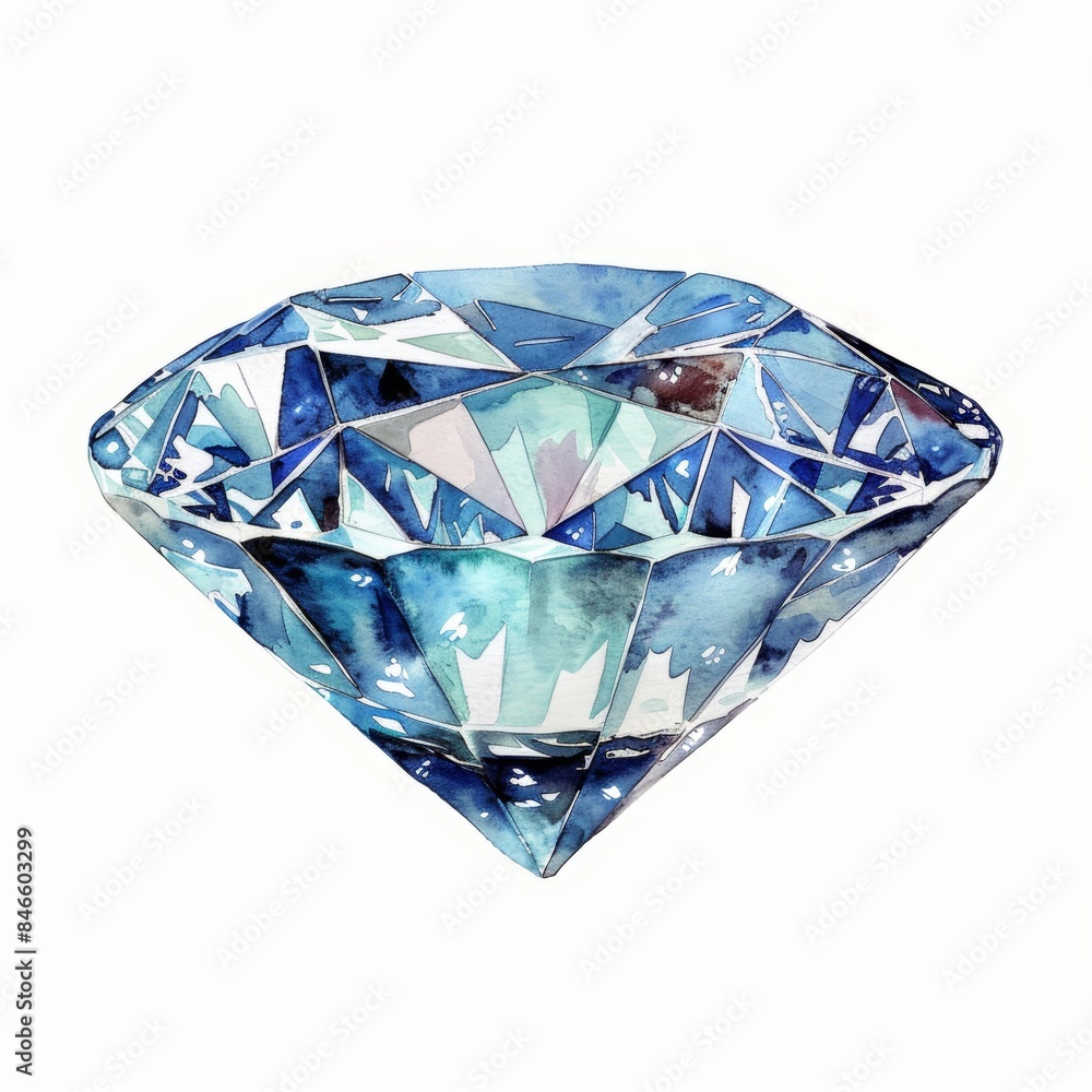High-quality watercolor clipart of a sparkling diamond isolated on a white background High-quality watercolor clipart of a sparkling diamond isolated on a white background