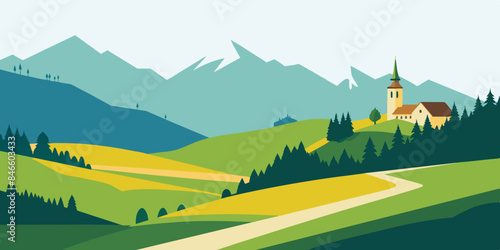 landscape with mountains and village