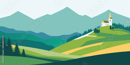 landscape with mountains and village