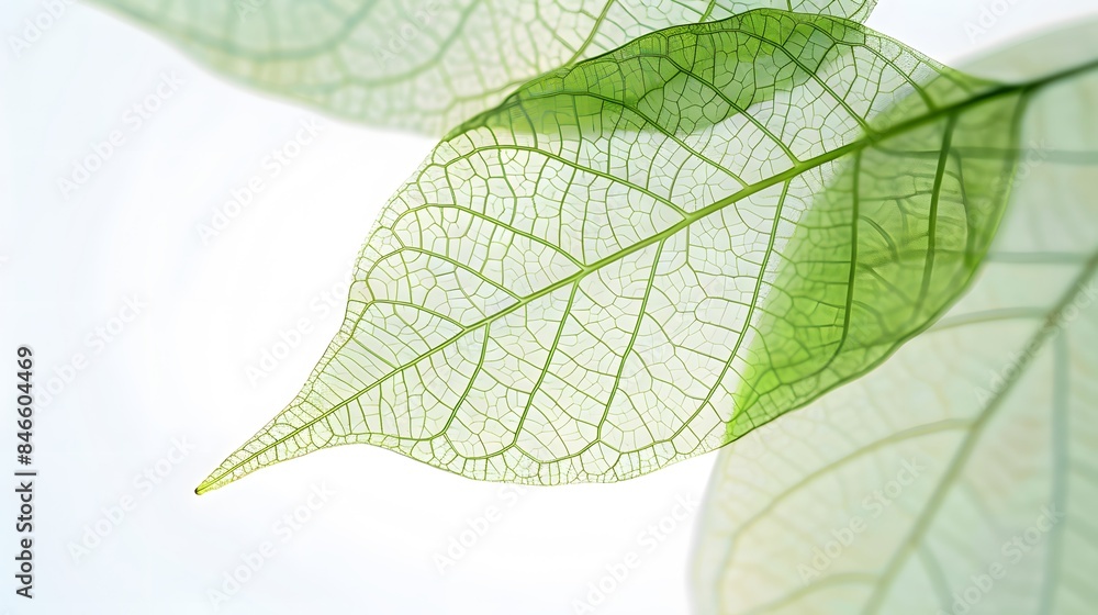 Obraz premium Green translucent leaves isolated on a white background. Copy space.