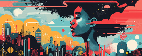 Urban street art mural with a surrealistic design Vector flat minimalistic isolated