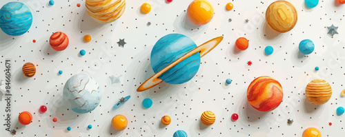 Toy galaxies on a white background. Vector flat minimalistic isolated