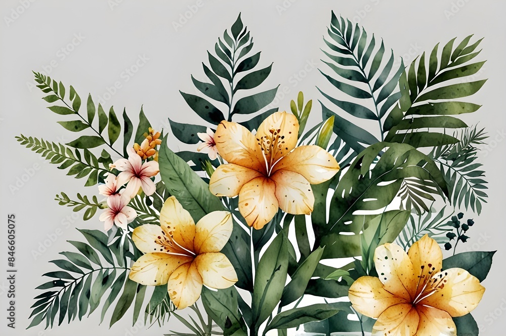 Leaves and flowers of tropical trees. Leaves and flowers of tropical trees.